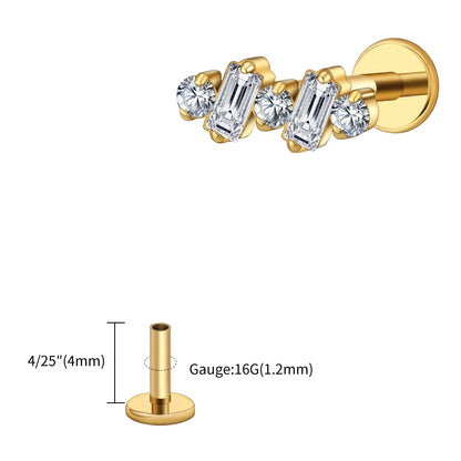 Right Grand ASTM F136 Titanium 16G Baguette CZ Climber Stud Earring Cluster Cartilage Helix Labret Stud Piercing Body Jewelry