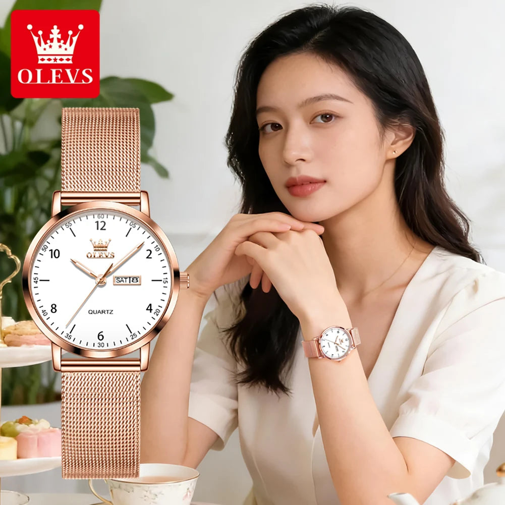 OLEVS Women's Watches for Ladies Female Wrist Watch Leather Band Waterproof Thin Minimalist Casual Simple Dress Analog Quartz