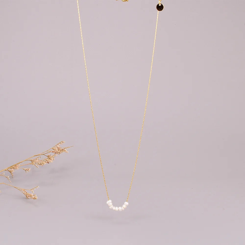 L25 Japanese-style small smile necklace with eight freshwater pearls, bamboo joint chain and stainless steel jewelry