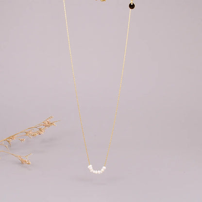 L25 Japanese-style small smile necklace with eight freshwater pearls, bamboo joint chain and stainless steel jewelry