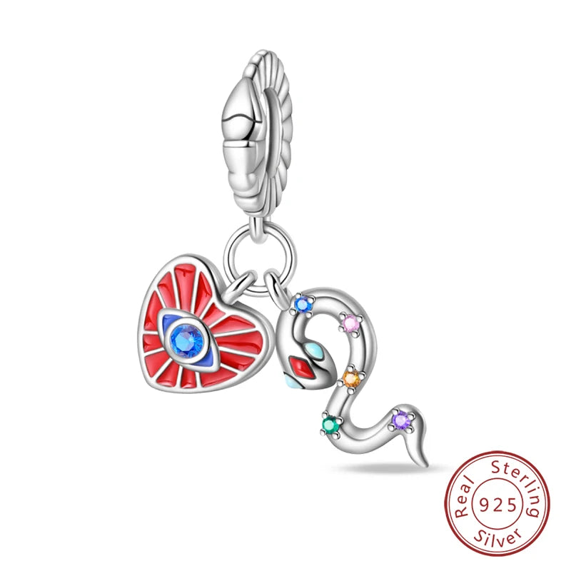 NEW 925 Sterling Silver Fashion Tarot Pendants Mysterious Spirit Snake Skull Rose Charms Beads Fit Qikaola Bracelets DIY Jewelry