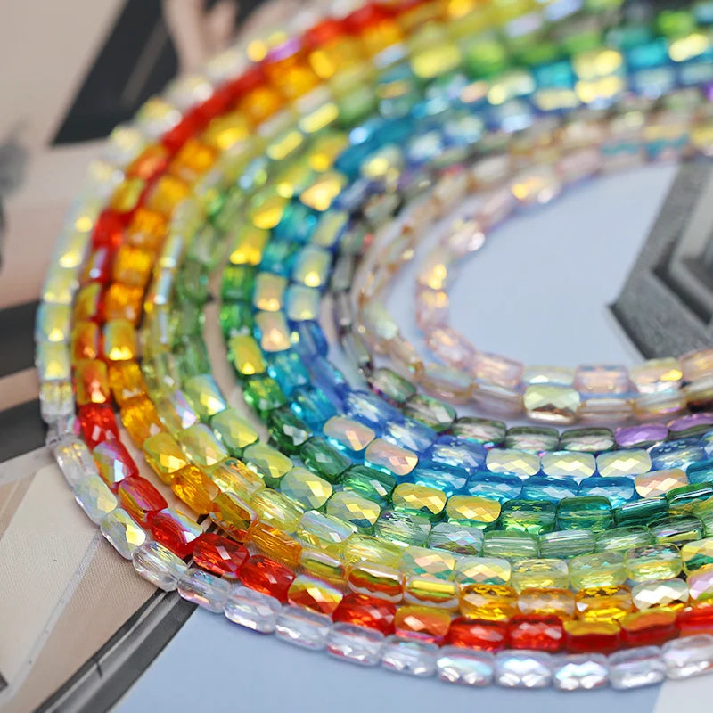 70pcs/lot Color Faceted Square Loose Beads Crystal Glass Beads Faceted Loose Spacer Beads for Jewelry Making DIY
