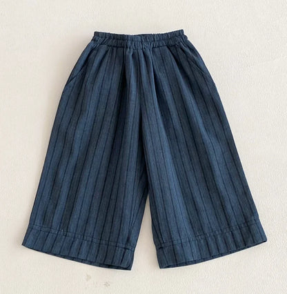 Boys Girls Linen Cotton Stripe Trousers For Children's Clothes Fall Spring Boy Loose Casual Harem Pants Kids Long Pants for 1-7T