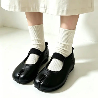Korean Soft Leather Tabi Shoes Summer 2026 Elegant Ankle Strap Ballet Flats Plus Size Brand Flat Heel Split Toe Shoes for Women