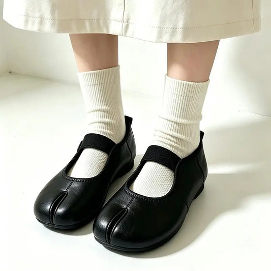 Korean Soft Leather Tabi Shoes Summer 2026 Elegant Ankle Strap Ballet Flats Plus Size Brand Flat Heel Split Toe Shoes for Women