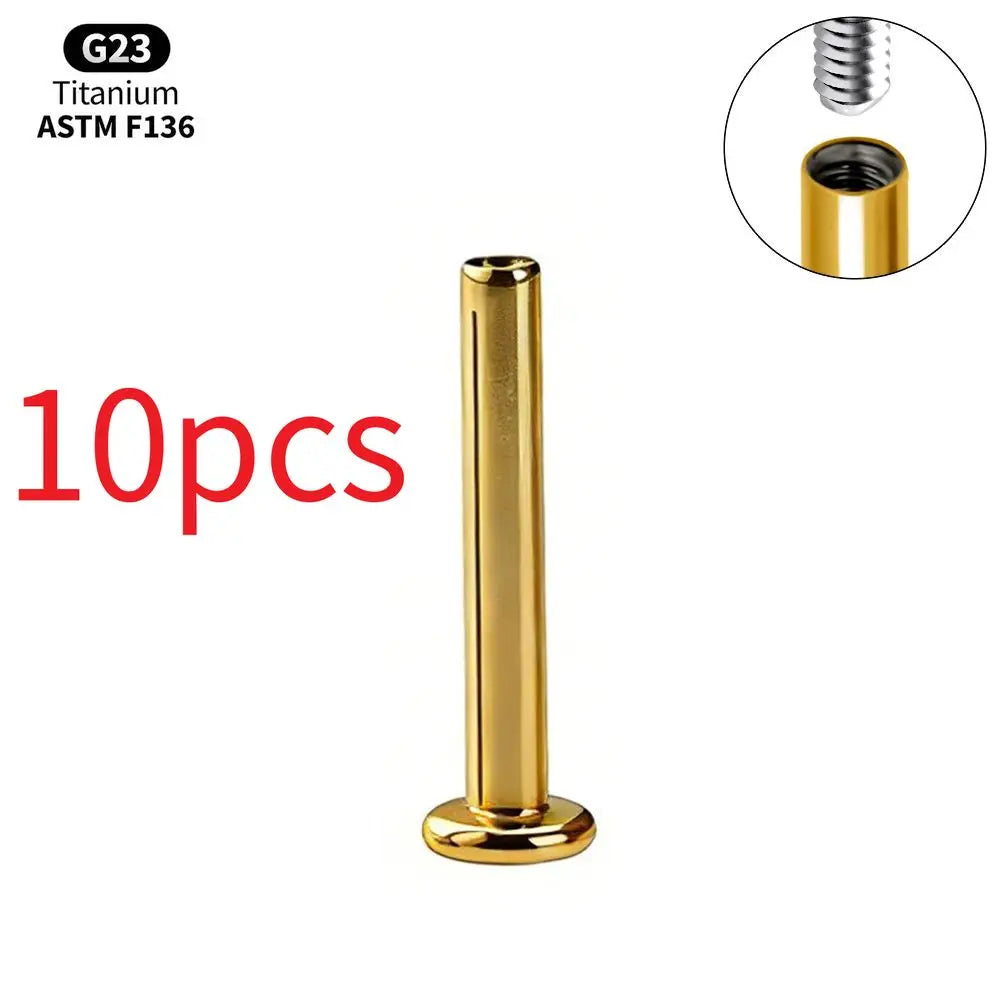 1/10PCS Titanium Labret Stud Internally Threaded Push Pin Tragus Helix Conch Septum Flat Back Plug-in  Ear Piercing Jewelry