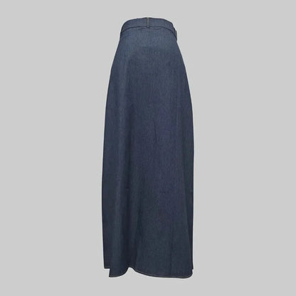 Fashion Imitation Denim H-Line High Waist Skirts Spring Summer Loose Solid Color Pockets Maxi Skirt For Women