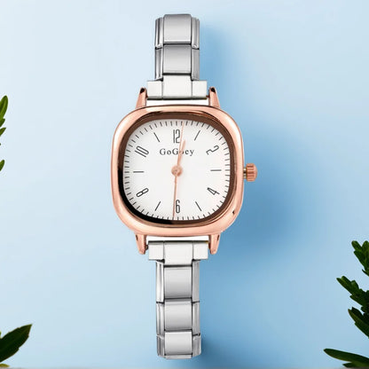 Stainless Steel Strap Width 9mm Women Men Square Shape Quartz Watch Fashion Creativity Hand Chain Wristwatch Birthday Party Gift