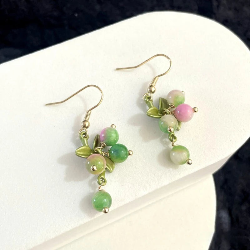 Cute Berries Earring Creative Berry And Leaves Design Beaded Earrings For Gifts Wholesale Cute Fruit Earrings Custom Packaging