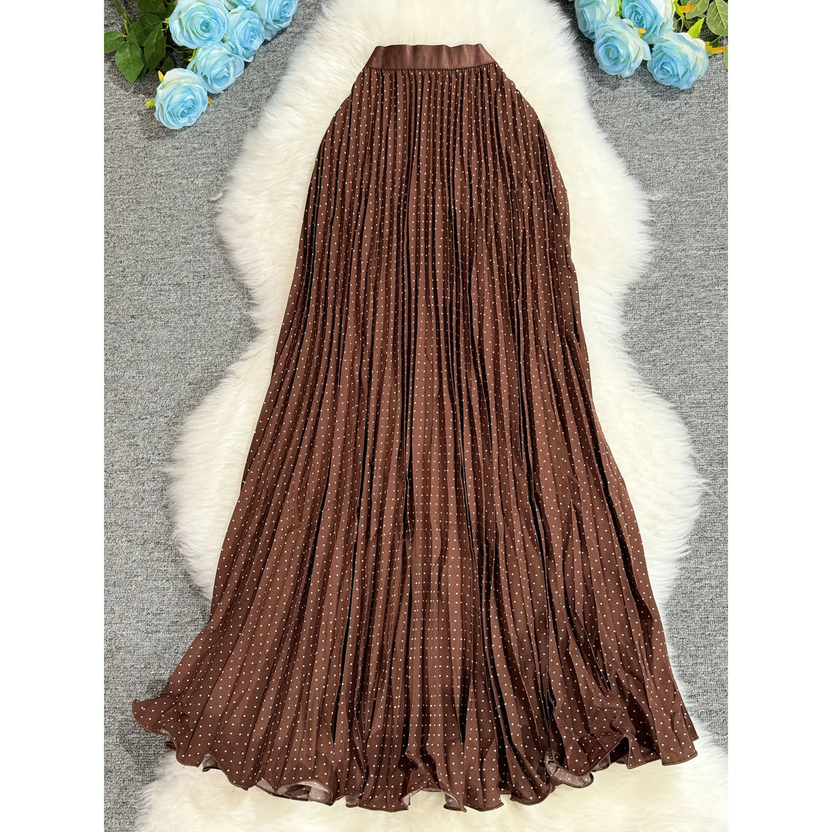 Polka Dot Print High Elegant A-line Pleated Long Skirt For Women 2025 Spring autumn Office Lady Casual Leopard Skirts