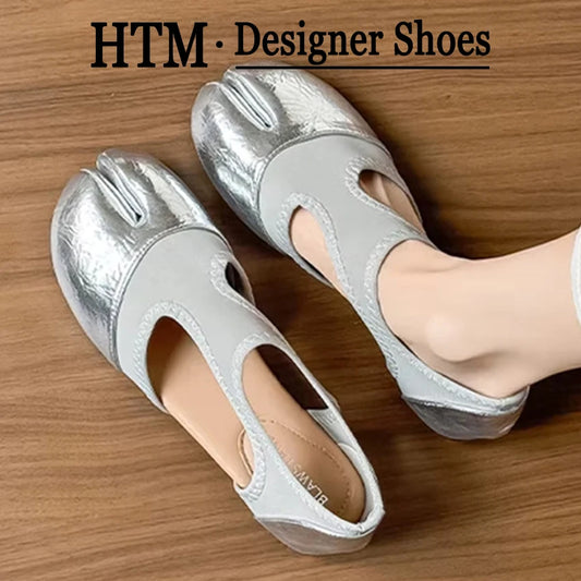 Split Toe Tabi Ballet Flats And Loafers Brand Designer Ultra Soft Leather Mary Jane Ballet Flats Women's Hollow out Shoes