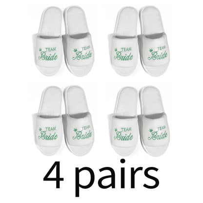 Bride & Bridesmaid, Wedding Party Guests Home Slip On Shoes Bridal Party Slippers Open-toe With Golden, Mint Green and Pink