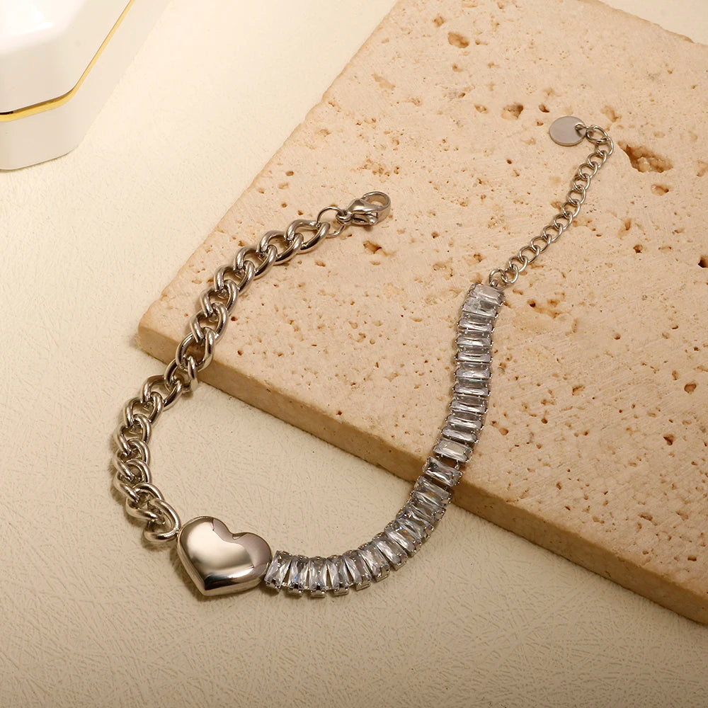 Stainless Steel Heart-shaped Ladies Elegant Bracelet  For Women Crystal Bangle
