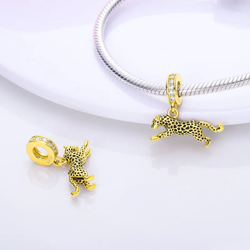 Hot Sales 925 Sterling Silver Golden Series Charms Leopard Little Bear Starfish Bow Bead Fit Original Bracelet DIY Women Jewelry