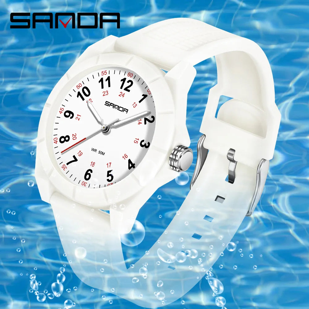 SANDA 6232 Top Brand Nurse Quartz Simple Fashionable With Night Light Waterproof Silicone Strap Student Wrist Watches For Women