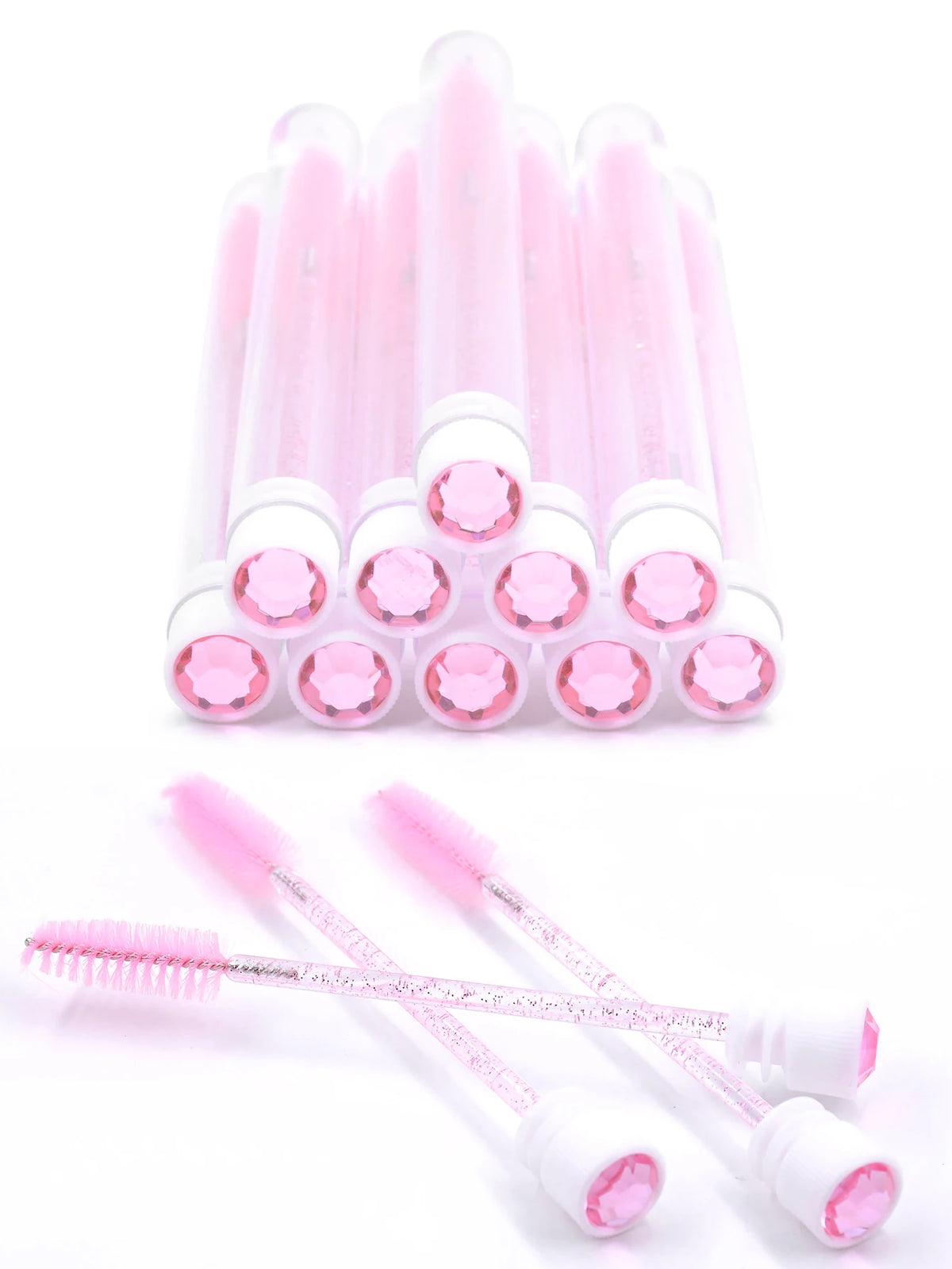 10Pcs Eyelash Brushes Tubes Reusable Lash Mascara Wands Lash Extension Brushes In Case Diamond Eyebrow Brushes Comb Containers
