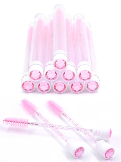 10Pcs Eyelash Brushes Tubes Reusable Lash Mascara Wands Lash Extension Brushes In Case Diamond Eyebrow Brushes Comb Containers