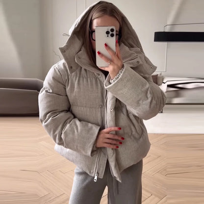 Fashion Women's Winter Jacket Casual Solid Hooded Full Sleeve Zip-up Loose Padded Coats New Street Chic Warm Outwear 2026