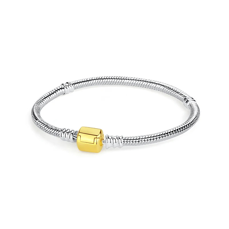 Original 925 Sterling Silver Bracelets Bangles Love Heart Clip Charms Beads Snake Chains For Women Rose Gold DIY Luxury Jewelry