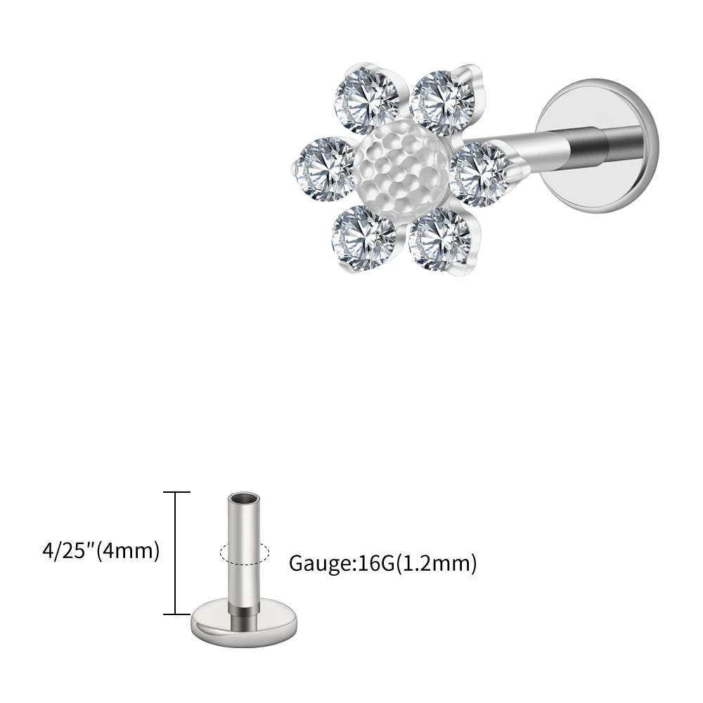 Right Grand ASTM F136 Titanium 16G Mini Sunflower Cartilage Earring Dainty Flower CZ Helix Conch Earlobe Piercing Labret Stud