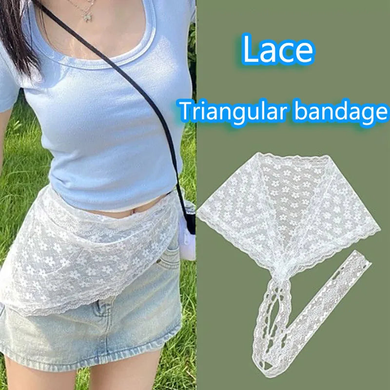 2026 HOT SALE! Y2K Women Lace Tulle Bandage Skirt Stacked Lace Half Skirt Layering Small Butt Curtain Flower Triangle Hair Scarf