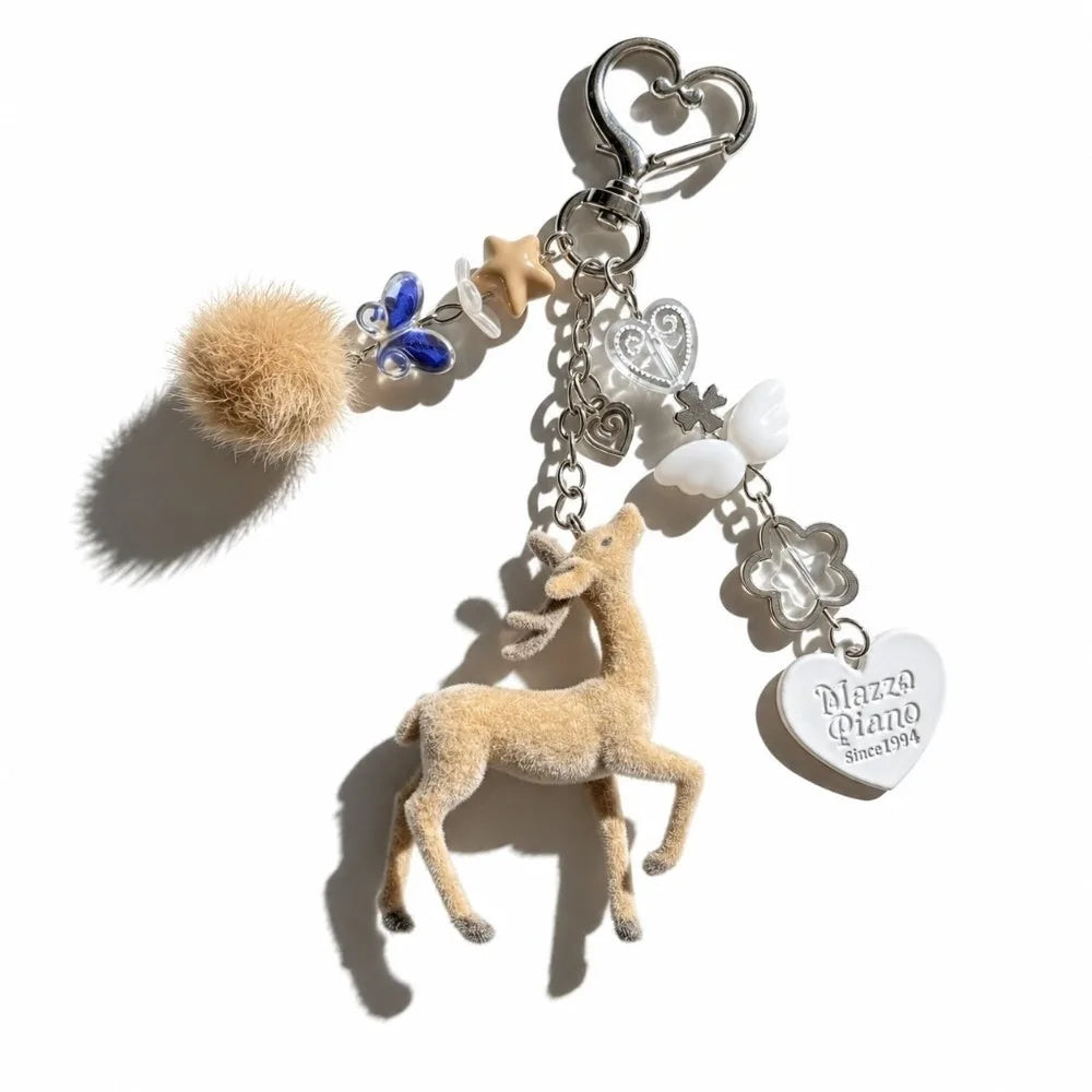 Cute Portable Deer Keychain 11.5cm Length Korean Style DIY Bead Case Handmade Bag Pendant