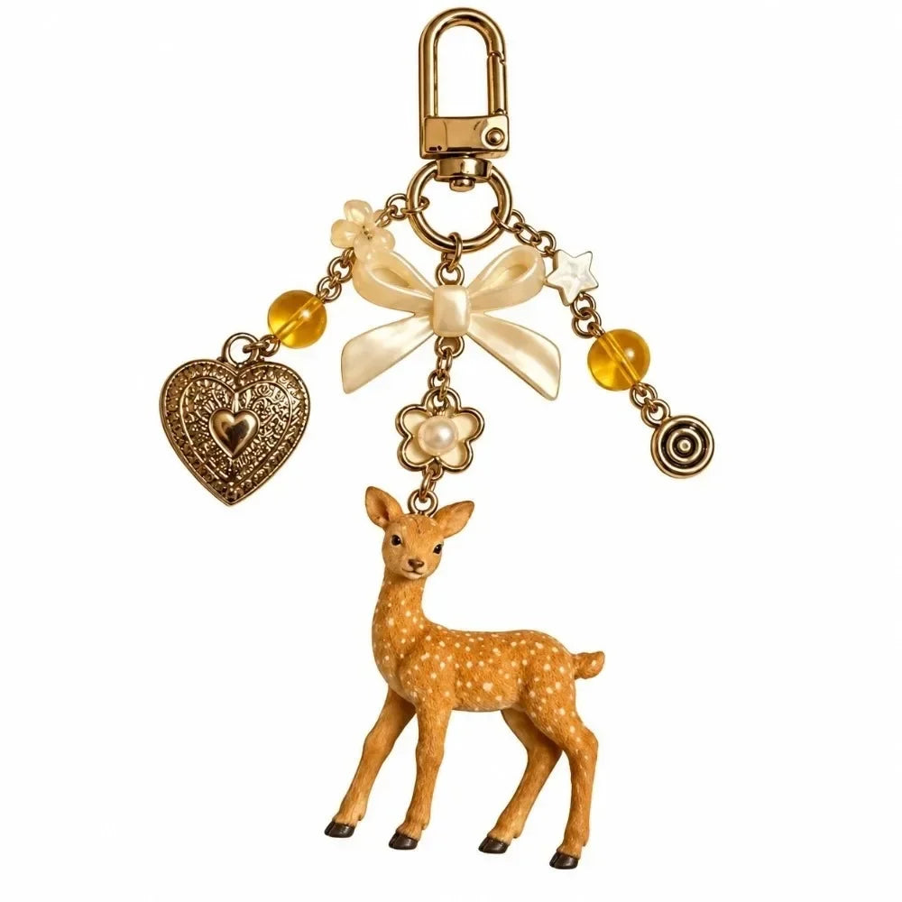Cute Portable Deer Keychain 11.5cm Length Korean Style Phone Charms Handmade DIY Bead Case
