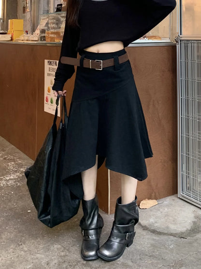 Women's Skirts 2026 Spring Autumn Vintage Irregular Skirt Fashion Unique Design Flowy A Line Mid Skirt