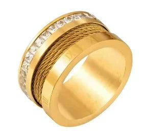 Crystal High End Non Tarnish Fashion Geometric Open Gold Plated Stainless Steel Rings for Women Wedding Ring Jewelry