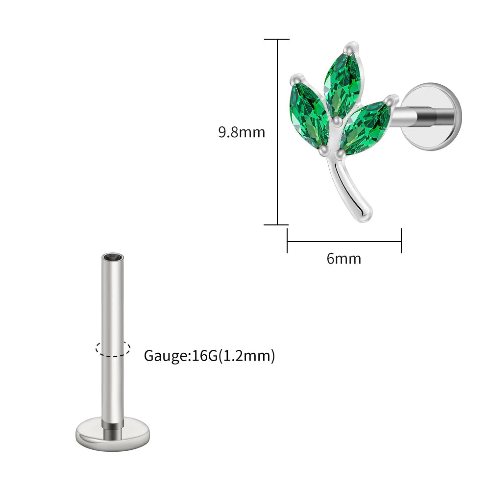 Right Grand ASTM F136 Titanium Triple Marquise CZ Cartilage Earring 16G Dainty Leaf Helix Tragus Stud Ear Piercing Jewelry