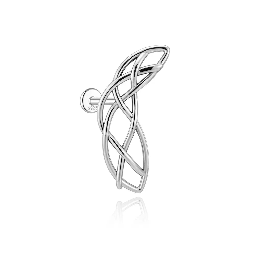 AIDE 925 Sterling Silver Shiny Hollow Lotus Flower Crown Flat Back Internal Thread Piercing Earring For Women INS Dainty Luxury