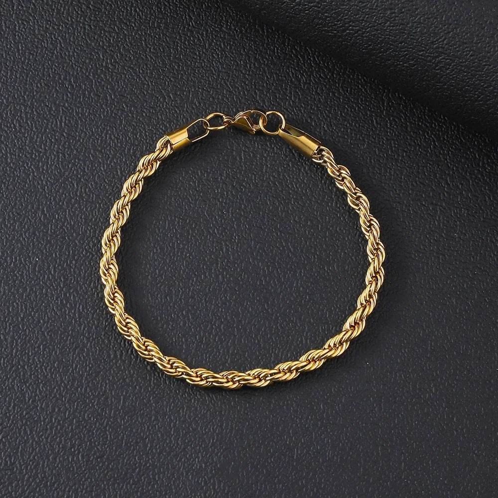 Stainless Steel Bracelet For Women Men 2/3/4/5/6MM Gold Color Twisted Rope Chain Bangle Fashion Never Fade Jewelry Accessories