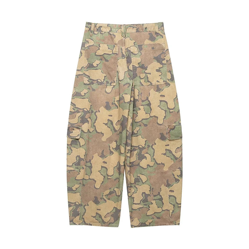 Camo Print Drawstring Waist Women Pants Wide Leg Loose Cut Drawstring Hem Relaxed Fit Casual Trouser Streetwear 2026 New Fashion