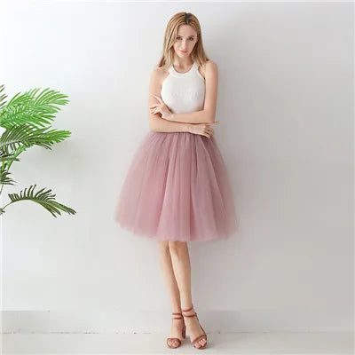 5 Layers 65cm Black Pleated Skirt Sexy Midi Tulle Skirt High Waist Full Lining Adult Tutu Korean Style Women Jupe Femme Faldas