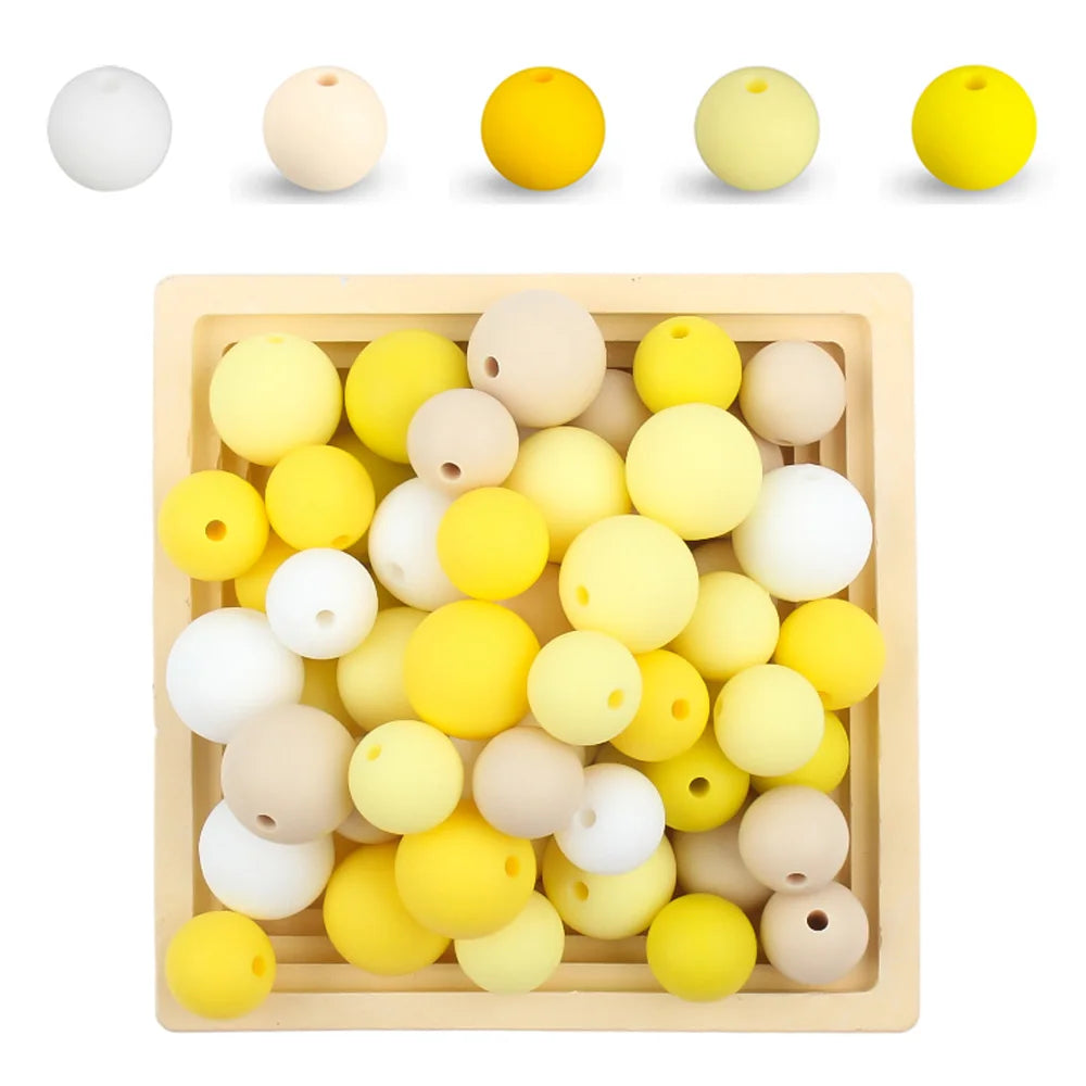 50Pcs/Lot 15mm 9mm 12mm Silicone Beads for DIY KeyChains Jewelry Making Pen Necklace Bracelet Round Loose Beads Choose Color