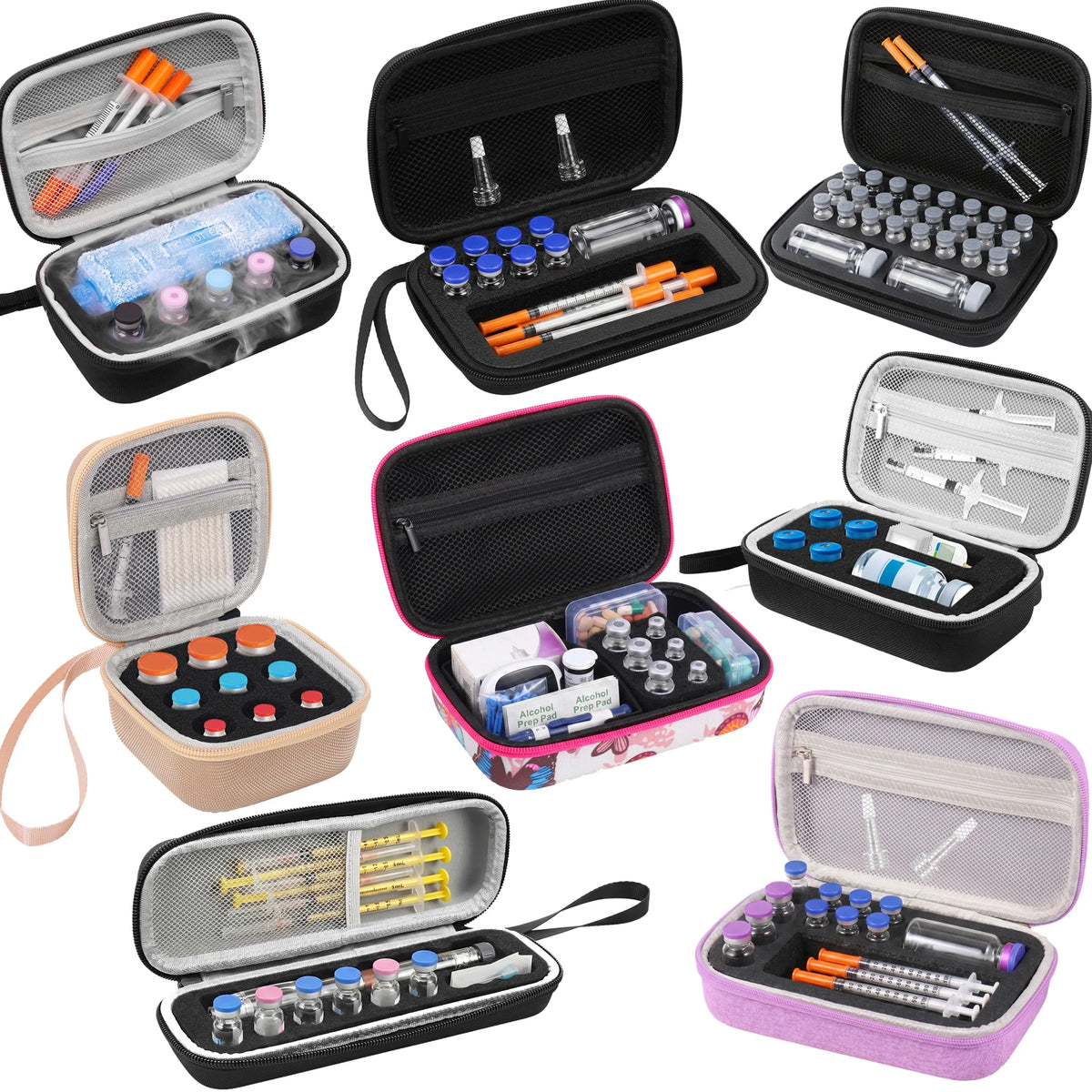 Insulin Vial Case 3ml 30ml Portable Medicine Organizer EVA Oxford Storage Box With Foam Slots For Travel Fridge Storage