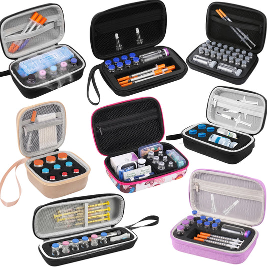 Insulin Vial Case 3ml 30ml Portable Medicine Organizer EVA Oxford Storage Box With Foam Slots For Travel Fridge Storage