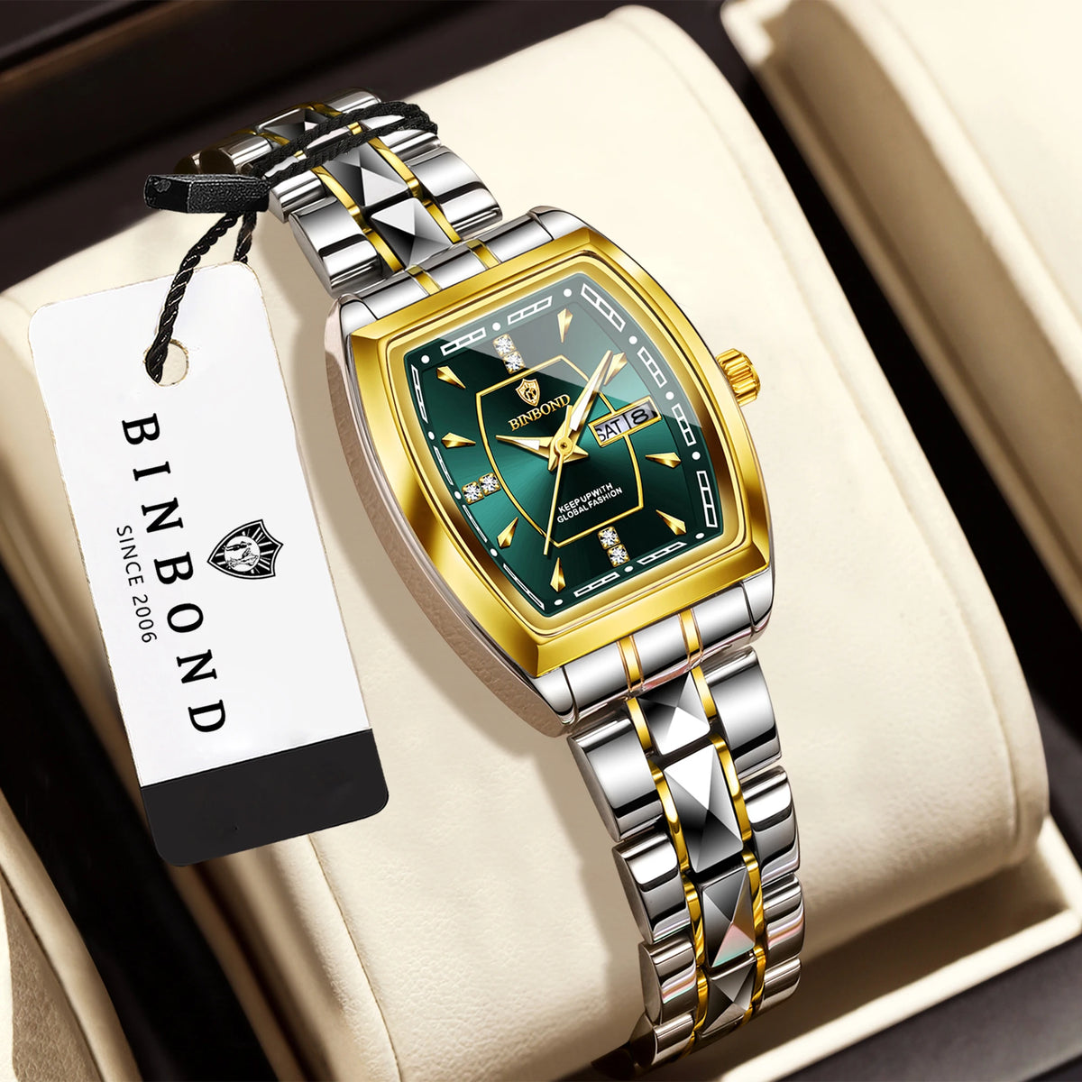 BINBOND Week Display Auto Date Precise Quartz Watches for Women Luxury Luminous Waterproof Durable Women's Watches Casual Reloj