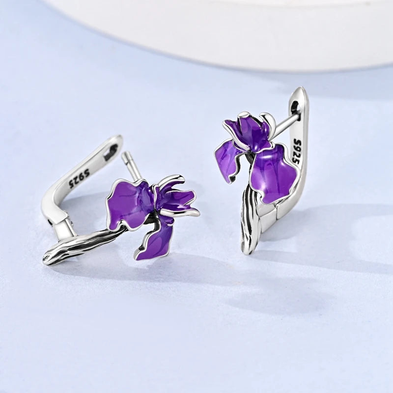 Original 925 Sterling Silver Hoop Earrings Women's Fashion Jewelry Butterfly Iris Lily of the Valley Tulip Flower Luxury Earring