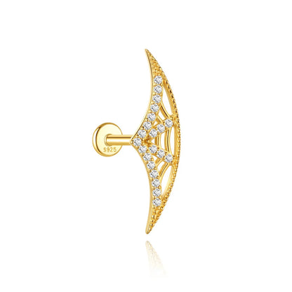 AIDE 925 Sterling Silver Shiny Hollow Lotus Flower Crown Flat Back Internal Thread Piercing Earring For Women INS Dainty Luxury