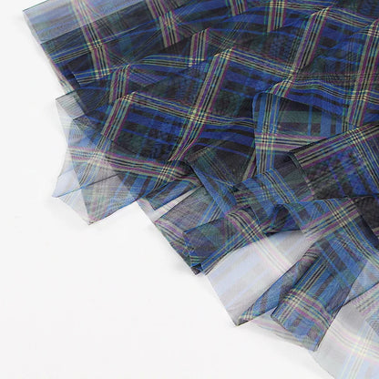 Women's High Waist Plaid Tulle Spliced Skirt Irregular Hem Design Sense Elegant Female Mid‑Length Skirts Office Party Faldas