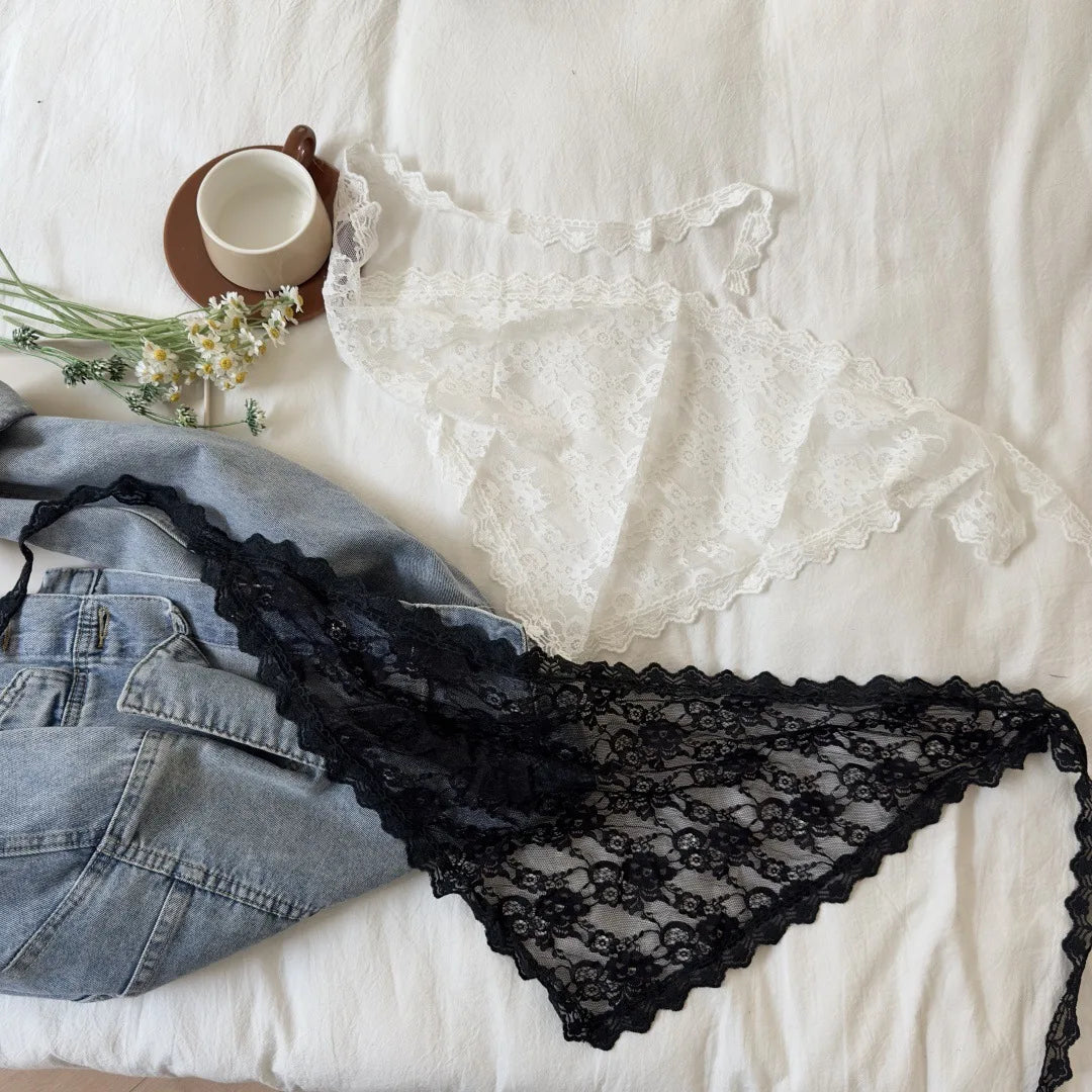 2026 HOT SALE! Y2K Women Lace Tulle Bandage Skirt Stacked Lace Half Skirt Layering Small Butt Curtain Flower Triangle Hair Scarf