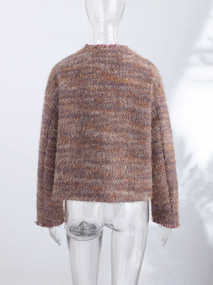 Elegant Tweed Short Coats Women's Loose Fringe Trim Full Sleeves Round Neck Jackets 2026 New Ladies Autumn Office Outwear