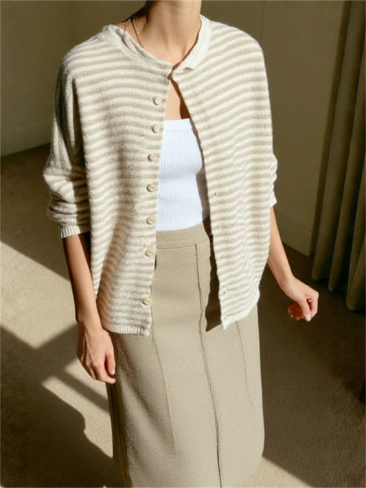 Women's Striped Button-Front Cardigan