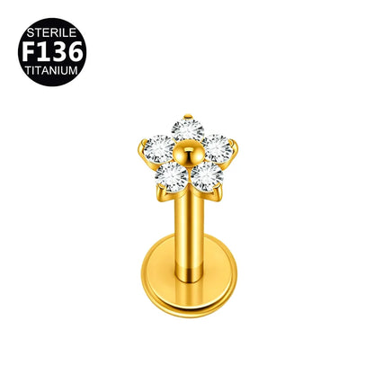 1/5PCS F136 Implant Titanium Earrings Stud,Trendy Flower Zirconia Cartilage Earrings,Tragus Conch Helix Piercing Jewelry