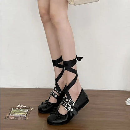 2025 New Fashion Silk Women Ballet Flats Footwear Lolita Shoes Luxury Autumn Female Butterfly-Knot Round Toe Ladies Dance Shoes