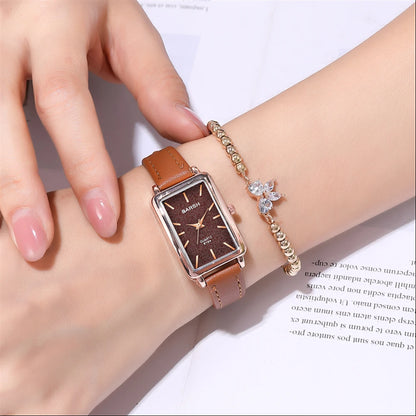 Fashion Rectangle Dial Quartz Women Leather Watch