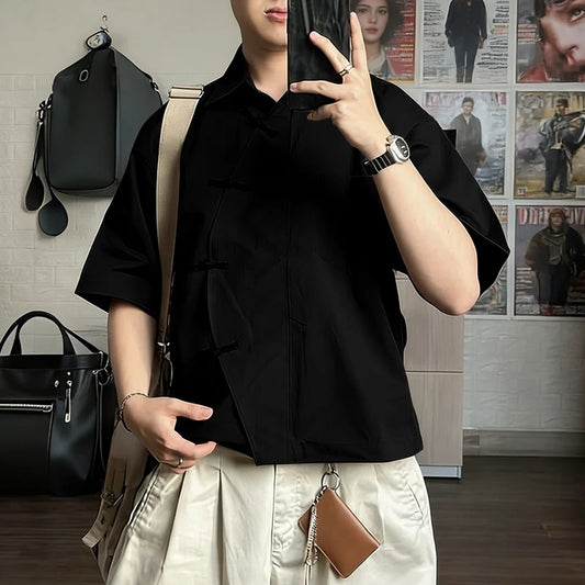 INCERUN Men's Shirt Color-block Button Lapel Short Sleeve Menswear Clothing Streetwear 2026 Vintage Casual Shirts For Man