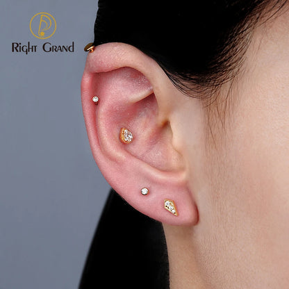 Right Grand ASTM F136 Titanium Teardrop CZ Cartilage Earring Threaded Labret Stud 16G Tiny Pear CZ Helix Conch Earlobe Piercing
