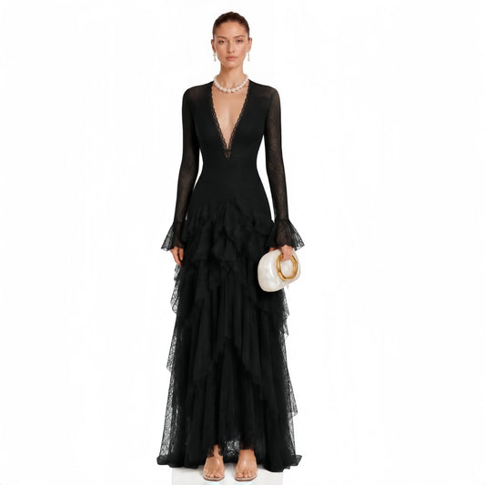 Women's V-Neck Tiered Long Dress